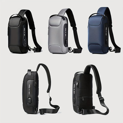 1pc Men's Waterproof Chest Bag With USB Charging Hole And Lock, Simple Trendy Crossbody Bag, Ideal Gift