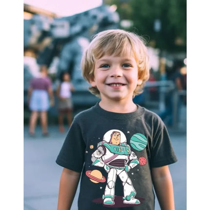 2024 Børne-T-shirt i høj kvalitet med Galaxy Adventure Buzz Lightyear-t-shirt, ny tegneserie-t-shirt i sød stil med rund hals til børn