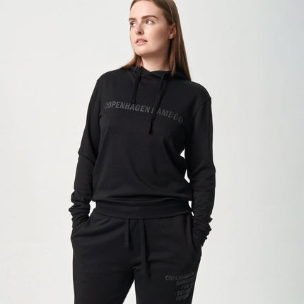 Sort bambus hoodie med logo