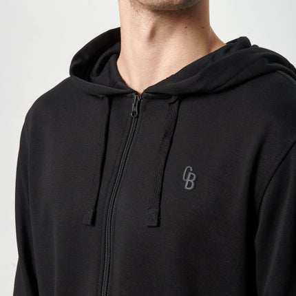 Sort bambus hoodie med lynlås