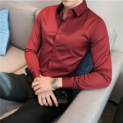 Summer Men Fashion Casual Short Sleeve Solid Shirt Super Slim Fit Male Social Business Dress Shirt Brand Men Casual Dress Blouse