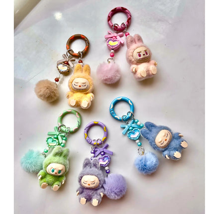 Adorable Mini Plastic Keychain Toy Cute Flocked Vinyl Beads Phone Pendant Best Friend Gift Free Bag Made of Plastic