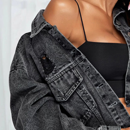 2021 European And American New Autumn Winter Ladies Loose Fashion Female Lapel Single-Breasted Short Denim Jacket Denim Women