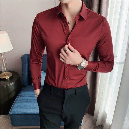Summer Men Fashion Casual Short Sleeve Solid Shirt Super Slim Fit Male Social Business Dress Shirt Brand Men Casual Dress Blouse