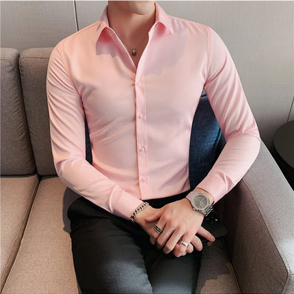 Summer Men Fashion Casual Short Sleeve Solid Shirt Super Slim Fit Male Social Business Dress Shirt Brand Men Casual Dress Blouse
