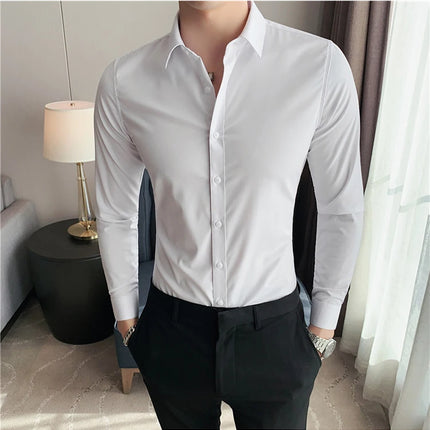 Summer Men Fashion Casual Short Sleeve Solid Shirt Super Slim Fit Male Social Business Dress Shirt Brand Men Casual Dress Blouse