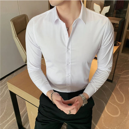 Summer Men Fashion Casual Short Sleeve Solid Shirt Super Slim Fit Male Social Business Dress Shirt Brand Men Casual Dress Blouse