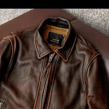 2023New Men Leather  Jacket  Swallow Tailed Vintage Motorcycle Top Cowhide Coat  Male Biker Clothing