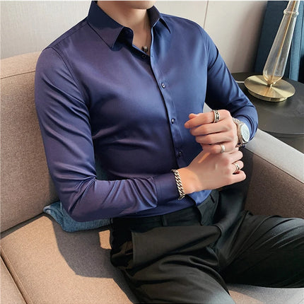 Summer Men Fashion Casual Short Sleeve Solid Shirt Super Slim Fit Male Social Business Dress Shirt Brand Men Casual Dress Blouse