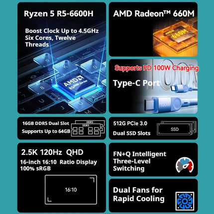 Brand New Firebat U6B Model High Quality 16 Inch AMD Ryzen5 Laptop with Hexa Core 12 Threads Windows 11 System for Home Laptop