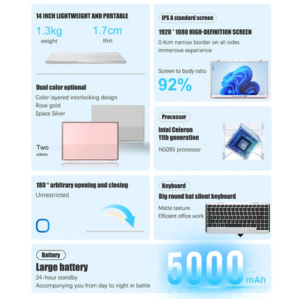 New Arrival Student Laptops 14 Inch Intel N5095 Quad Core DDR4 16GB SSD 1TB Brand New Ordinateur Portable Laptop Computer