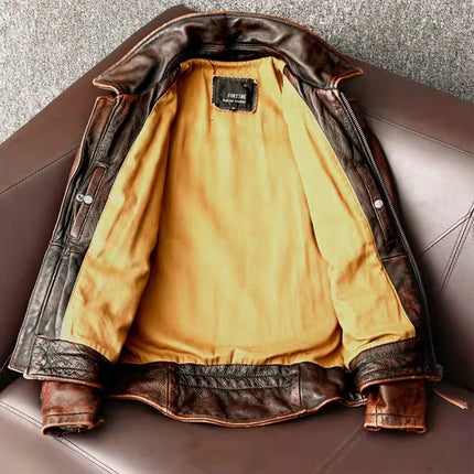 2023New Men Leather  Jacket  Swallow Tailed Vintage Motorcycle Top Cowhide Coat  Male Biker Clothing
