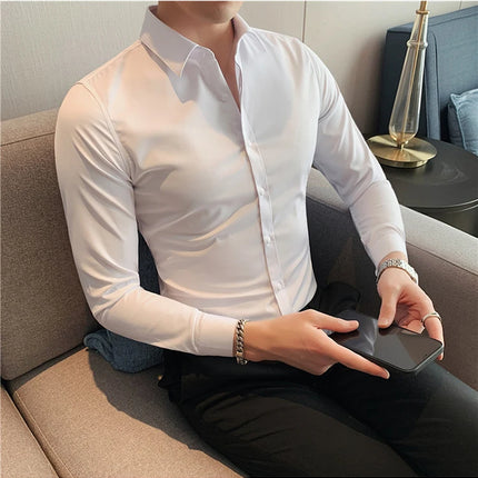 Summer Men Fashion Casual Short Sleeve Solid Shirt Super Slim Fit Male Social Business Dress Shirt Brand Men Casual Dress Blouse