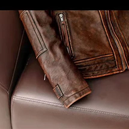 2023New Men Leather  Jacket  Swallow Tailed Vintage Motorcycle Top Cowhide Coat  Male Biker Clothing