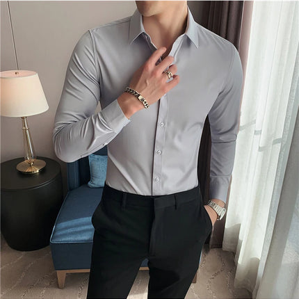 Summer Men Fashion Casual Short Sleeve Solid Shirt Super Slim Fit Male Social Business Dress Shirt Brand Men Casual Dress Blouse