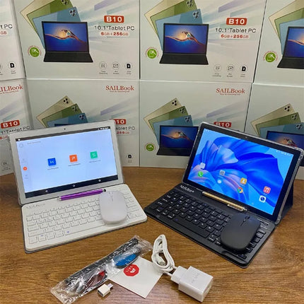 6GB RAM 256GB ROM Android 13 GPS 2 in 1 Tablet with Keyboard Mouse Octa Core Processor 10.1 Inch HD IPS Screen 5G Wifi Tablet PC