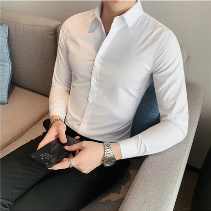 Summer Men Fashion Casual Short Sleeve Solid Shirt Super Slim Fit Male Social Business Dress Shirt Brand Men Casual Dress Blouse