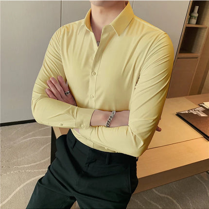 Summer Men Fashion Casual Short Sleeve Solid Shirt Super Slim Fit Male Social Business Dress Shirt Brand Men Casual Dress Blouse