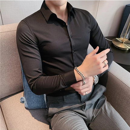 Summer Men Fashion Casual Short Sleeve Solid Shirt Super Slim Fit Male Social Business Dress Shirt Brand Men Casual Dress Blouse
