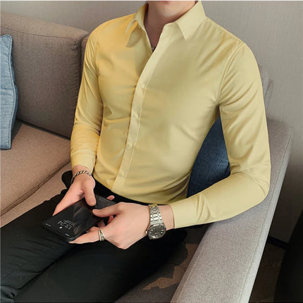 Summer Men Fashion Casual Short Sleeve Solid Shirt Super Slim Fit Male Social Business Dress Shirt Brand Men Casual Dress Blouse