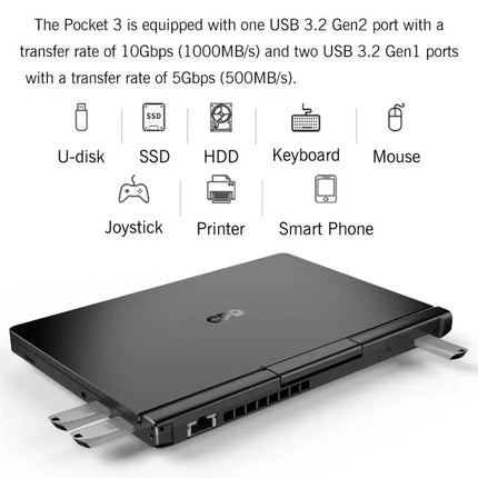 Hot Sale GPD Pocket 3 Handheld PC 16GB+512GB 8 Inch Win 11 Home Core I3-1125G4 US Plug 38.5Wh Fast Charger Business Laptop
