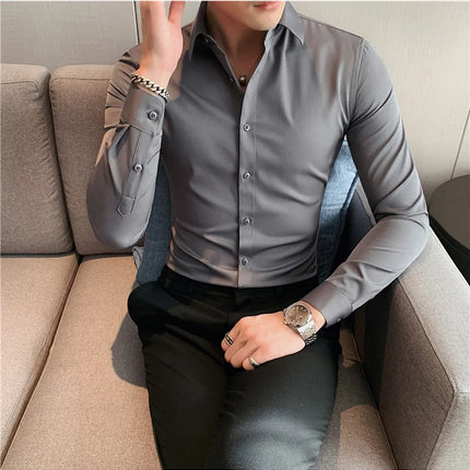 Summer Men Fashion Casual Short Sleeve Solid Shirt Super Slim Fit Male Social Business Dress Shirt Brand Men Casual Dress Blouse