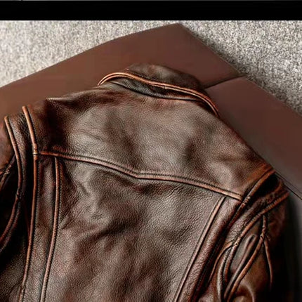 2023New Men Leather  Jacket  Swallow Tailed Vintage Motorcycle Top Cowhide Coat  Male Biker Clothing
