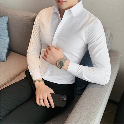 Summer Men Fashion Casual Short Sleeve Solid Shirt Super Slim Fit Male Social Business Dress Shirt Brand Men Casual Dress Blouse