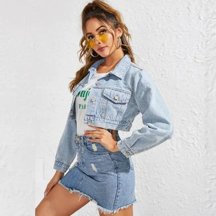 2021 European And American New Autumn Winter Ladies Loose Fashion Female Lapel Single-Breasted Short Denim Jacket Denim Women