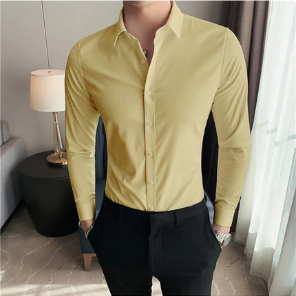 Summer Men Fashion Casual Short Sleeve Solid Shirt Super Slim Fit Male Social Business Dress Shirt Brand Men Casual Dress Blouse