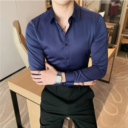 Summer Men Fashion Casual Short Sleeve Solid Shirt Super Slim Fit Male Social Business Dress Shirt Brand Men Casual Dress Blouse