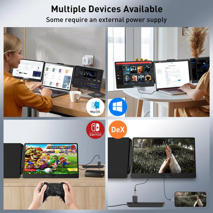 For Macbook Tri Monitor Display 14 Inch LCD 14 15 17  Inch Portable Triple Screen Extension for Laptop Extender