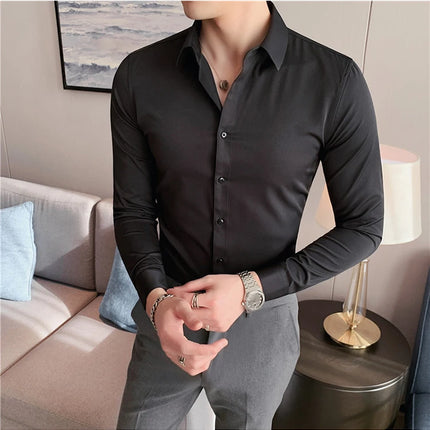 Summer Men Fashion Casual Short Sleeve Solid Shirt Super Slim Fit Male Social Business Dress Shirt Brand Men Casual Dress Blouse