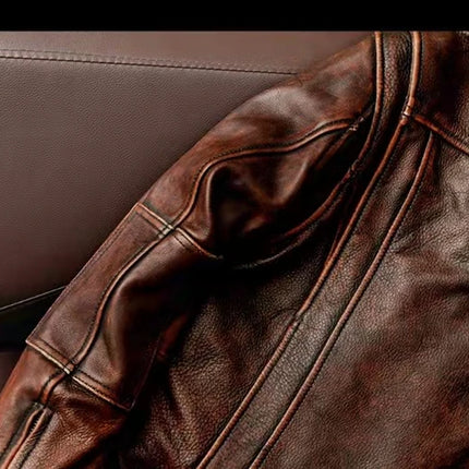 2023New Men Leather  Jacket  Swallow Tailed Vintage Motorcycle Top Cowhide Coat  Male Biker Clothing