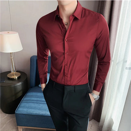 Summer Men Fashion Casual Short Sleeve Solid Shirt Super Slim Fit Male Social Business Dress Shirt Brand Men Casual Dress Blouse