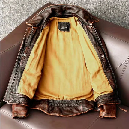 2023New Men Leather  Jacket  Swallow Tailed Vintage Motorcycle Top Cowhide Coat  Male Biker Clothing