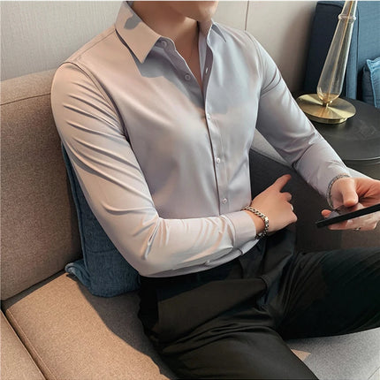 Summer Men Fashion Casual Short Sleeve Solid Shirt Super Slim Fit Male Social Business Dress Shirt Brand Men Casual Dress Blouse