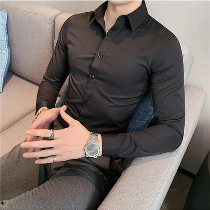 Summer Men Fashion Casual Short Sleeve Solid Shirt Super Slim Fit Male Social Business Dress Shirt Brand Men Casual Dress Blouse