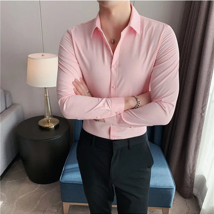 Summer Men Fashion Casual Short Sleeve Solid Shirt Super Slim Fit Male Social Business Dress Shirt Brand Men Casual Dress Blouse