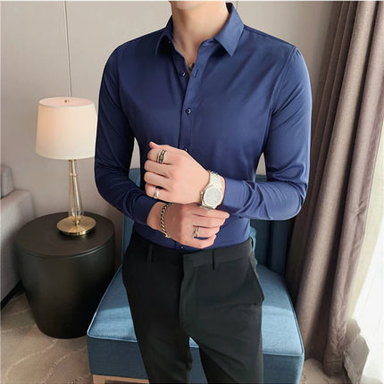 Summer Men Fashion Casual Short Sleeve Solid Shirt Super Slim Fit Male Social Business Dress Shirt Brand Men Casual Dress Blouse