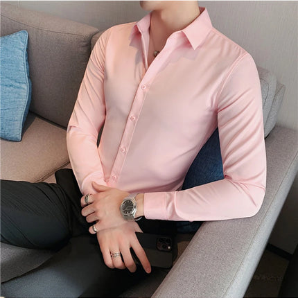 Summer Men Fashion Casual Short Sleeve Solid Shirt Super Slim Fit Male Social Business Dress Shirt Brand Men Casual Dress Blouse