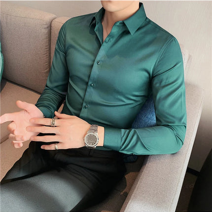 Summer Men Fashion Casual Short Sleeve Solid Shirt Super Slim Fit Male Social Business Dress Shirt Brand Men Casual Dress Blouse