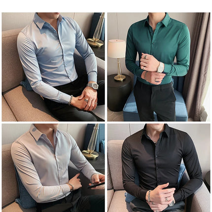 Summer Men Fashion Casual Short Sleeve Solid Shirt Super Slim Fit Male Social Business Dress Shirt Brand Men Casual Dress Blouse