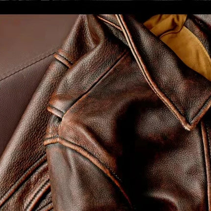 2023New Men Leather  Jacket  Swallow Tailed Vintage Motorcycle Top Cowhide Coat  Male Biker Clothing