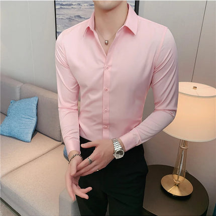 Summer Men Fashion Casual Short Sleeve Solid Shirt Super Slim Fit Male Social Business Dress Shirt Brand Men Casual Dress Blouse