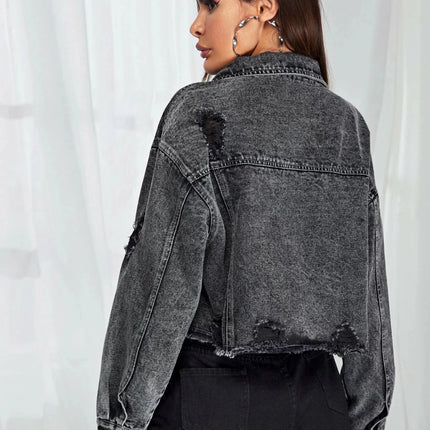 2021 European And American New Autumn Winter Ladies Loose Fashion Female Lapel Single-Breasted Short Denim Jacket Denim Women