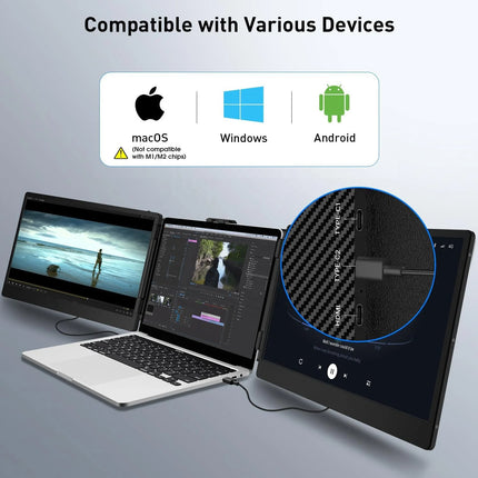 For Macbook Tri Monitor Display 14 Inch LCD 14 15 17  Inch Portable Triple Screen Extension for Laptop Extender