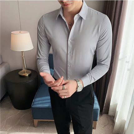 Summer Men Fashion Casual Short Sleeve Solid Shirt Super Slim Fit Male Social Business Dress Shirt Brand Men Casual Dress Blouse