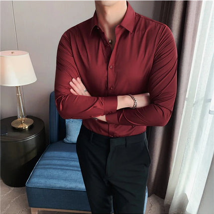 Summer Men Fashion Casual Short Sleeve Solid Shirt Super Slim Fit Male Social Business Dress Shirt Brand Men Casual Dress Blouse