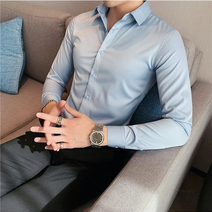 Summer Men Fashion Casual Short Sleeve Solid Shirt Super Slim Fit Male Social Business Dress Shirt Brand Men Casual Dress Blouse